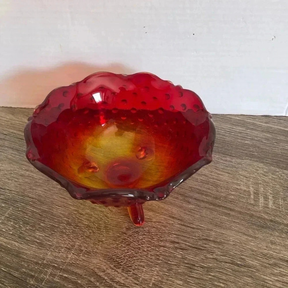 Vtg Amberina Hobnail Three  Footed Bowl - Picture 3 of 9